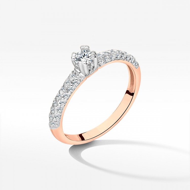 Pierścionek z różowego złota z diamentami  - próba 585 0,36CT PV-198C