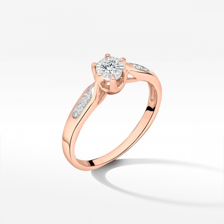 Pierścionek z żółtego złota z diamentami  - próba 585 0,13CT PV-201C