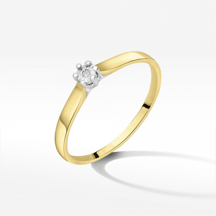 Pierścionek z żółtego złota z diamentem - próba 585 0,01CT PV-225A
