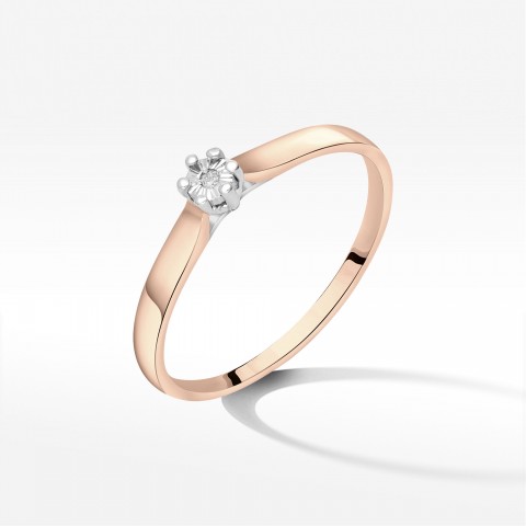 Pierścionek z różowego złota z diamentem - próba 585 0,01CT PV-225C
