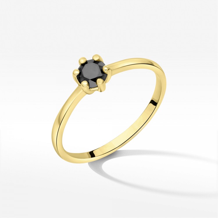 Pierścionek z żółtego złota z czarnym diamentem - próba 585 0,60CT PV-227AK