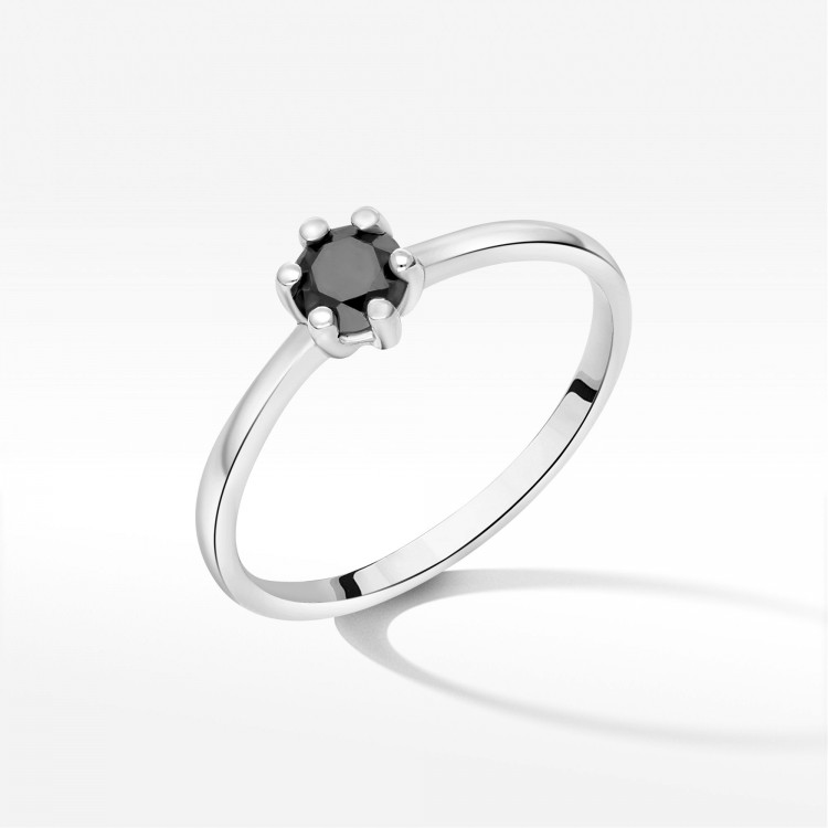 Pierścionek z białego złota z czarnym diamentem - próba 585 0,60CT PV-227BK