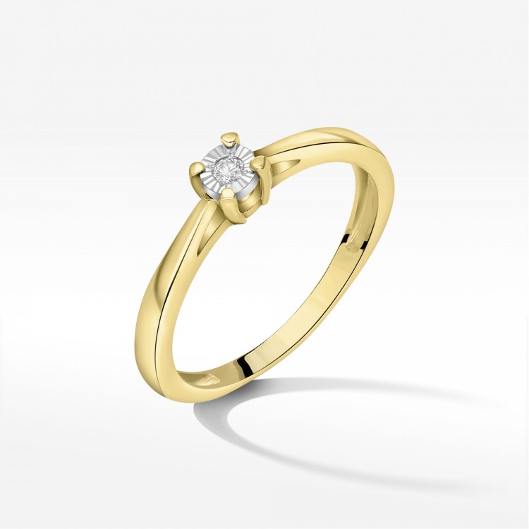 Pierścionek z żółtego złota z diamentem - próba 585 0,02CT PV-228A