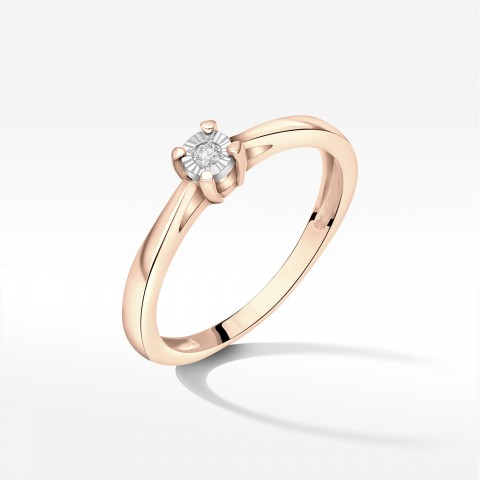 Pierścionek z różowego złota z diamentem - próba 585 0,02CT PV-228C
