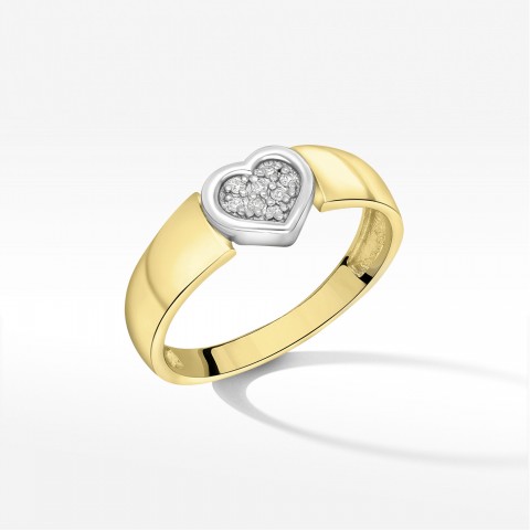Złoty pierścionek z motywem serca i brylantem