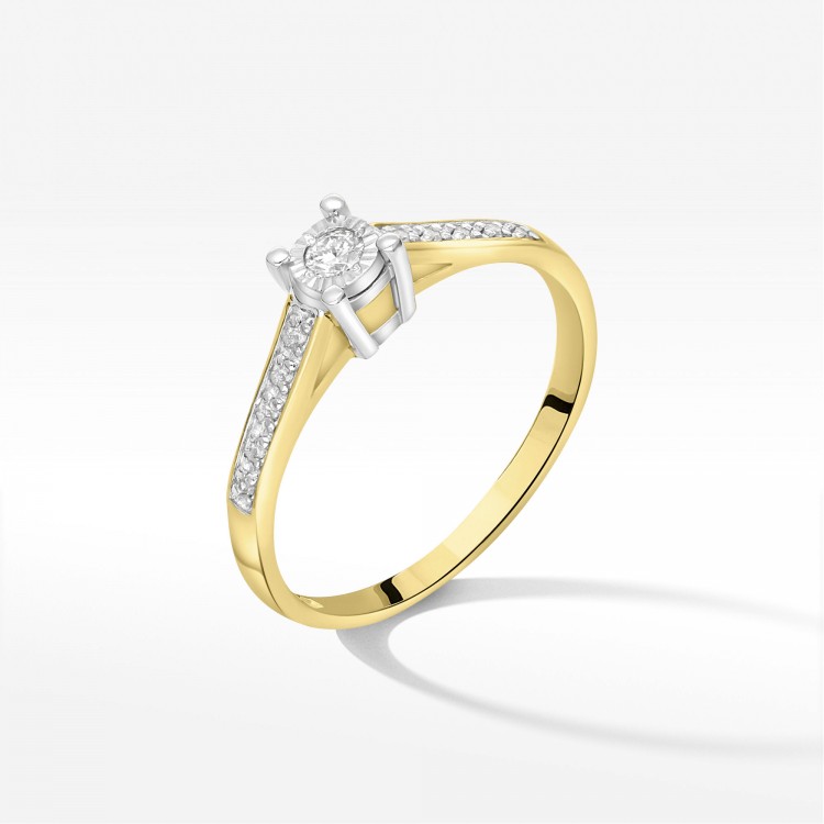 Pierścionek z żółtego złota z diamentami  - próba 585 0,13CT PV-233A