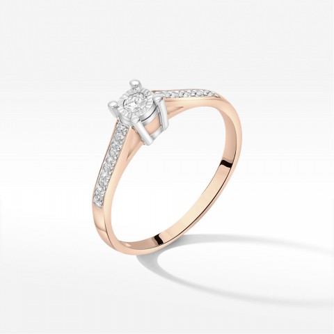 Pierścionek z różowego złota z diamentami  - próba 585 0,13CT PV-233C