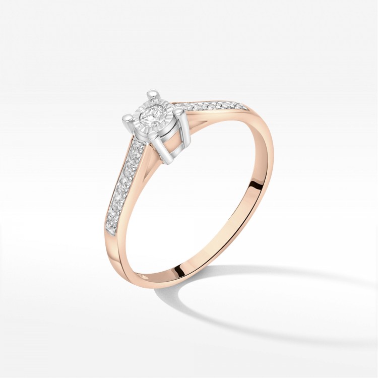 Pierścionek z różowego złota z diamentami  - próba 585 0,13CT PV-233C