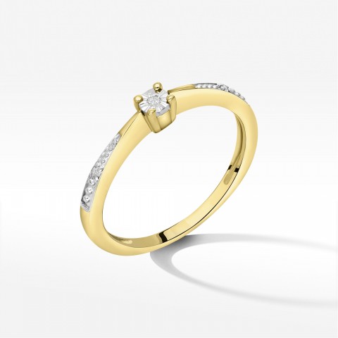 Pierścionek z żółtego złota z diamentami  - próba 585 0,02CT PV-236A