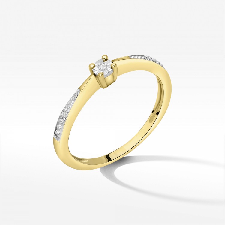 Pierścionek z żółtego złota z diamentami  - próba 585 0,02CT PV-236A