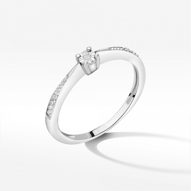 Pierścionek z białego złota z diamentami  - próba 585 0,02CT PV-236B