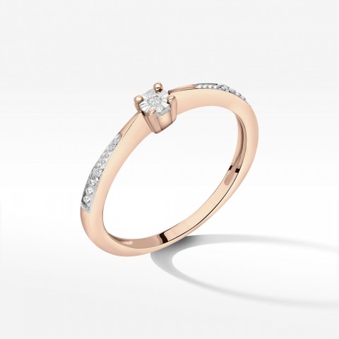 Pierścionek z różowego złota z diamentami  - próba 585 0,02CT PV-236C