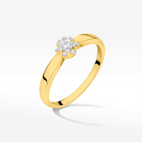 Pierścionek z żółtego złota z diamentami  - próba 585 0,15CT PV-251A
