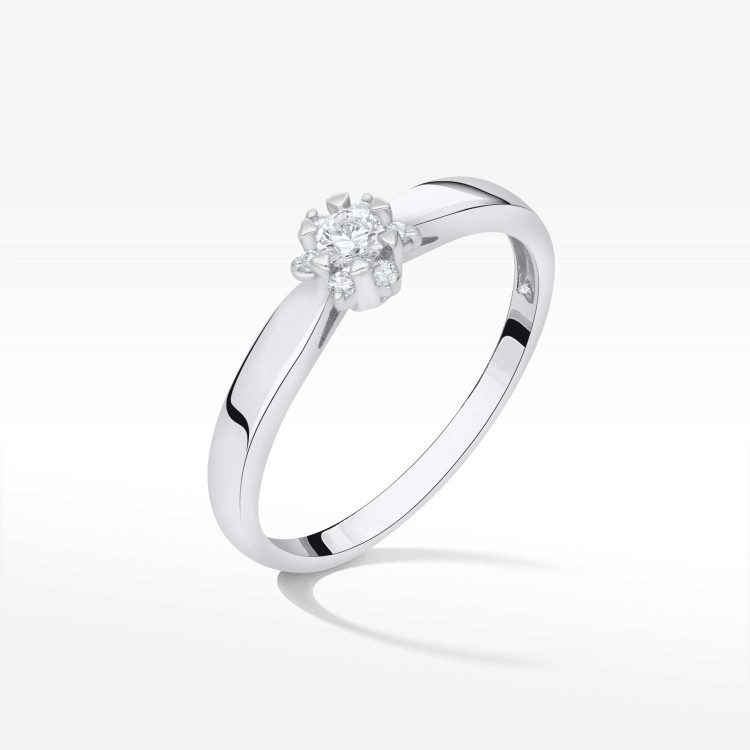 Pierścionek z białego złota z diamentami  - próba 585 0,15CT PV-251B