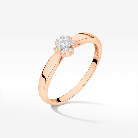 Pierścionek z różowego złota z diamentami  - próba 585 0,15CT PV-251C