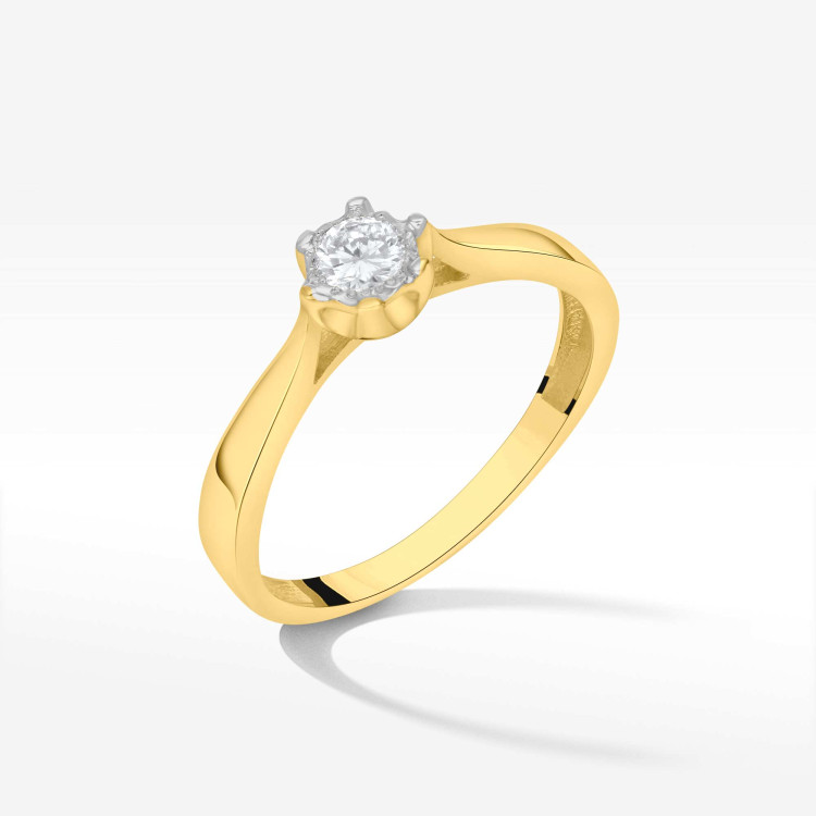 Pierścionek z żółtego złota z diamentem - próba 585 0,20CT PV-253A