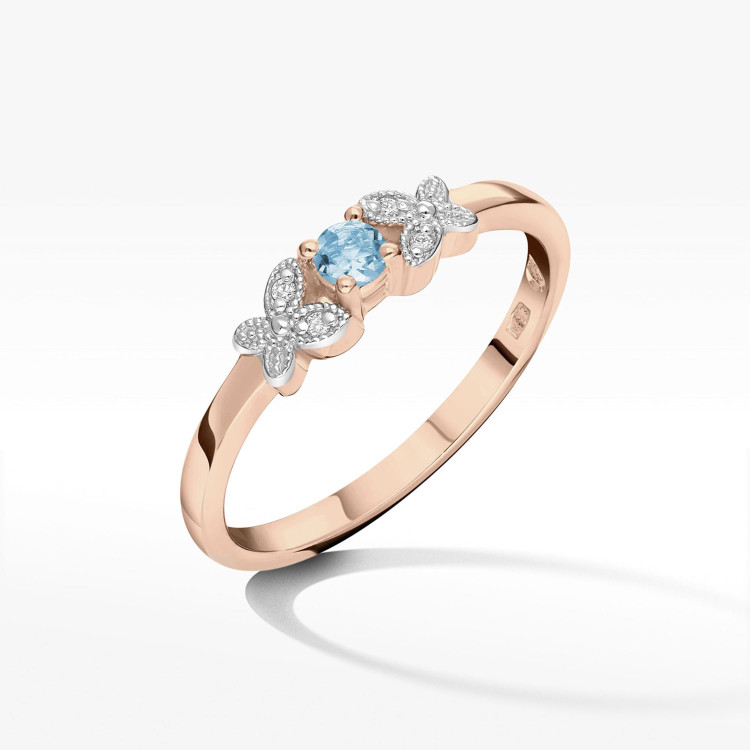 Pierścionek z różowego złota z topazem Swiss - próba 585 0,17CT PV-165CT