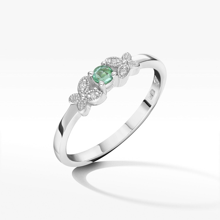 Pierścionek z białego złota ze szmaragdem - próba 585 0,17CT PV-165BSZ