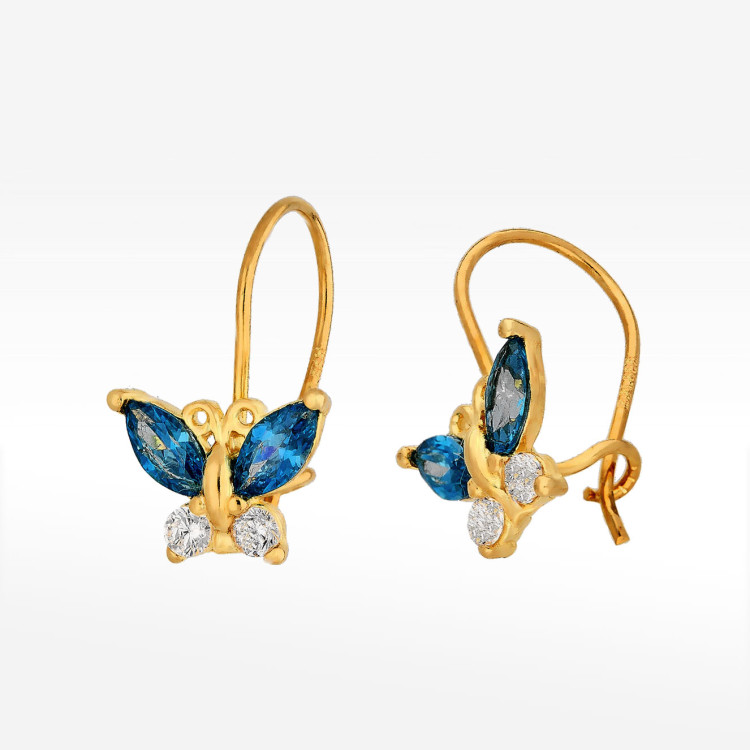 Kolczyki ze złota motylek z niebieską cyrkonią