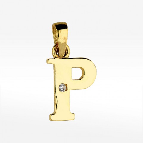 Złota literka P z cyrkonią