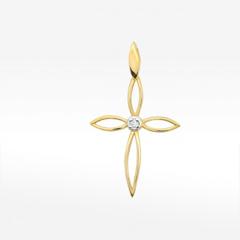 Krzyżyk z żółtego złota z diamentem - próba 585 0,02CT K-029 A