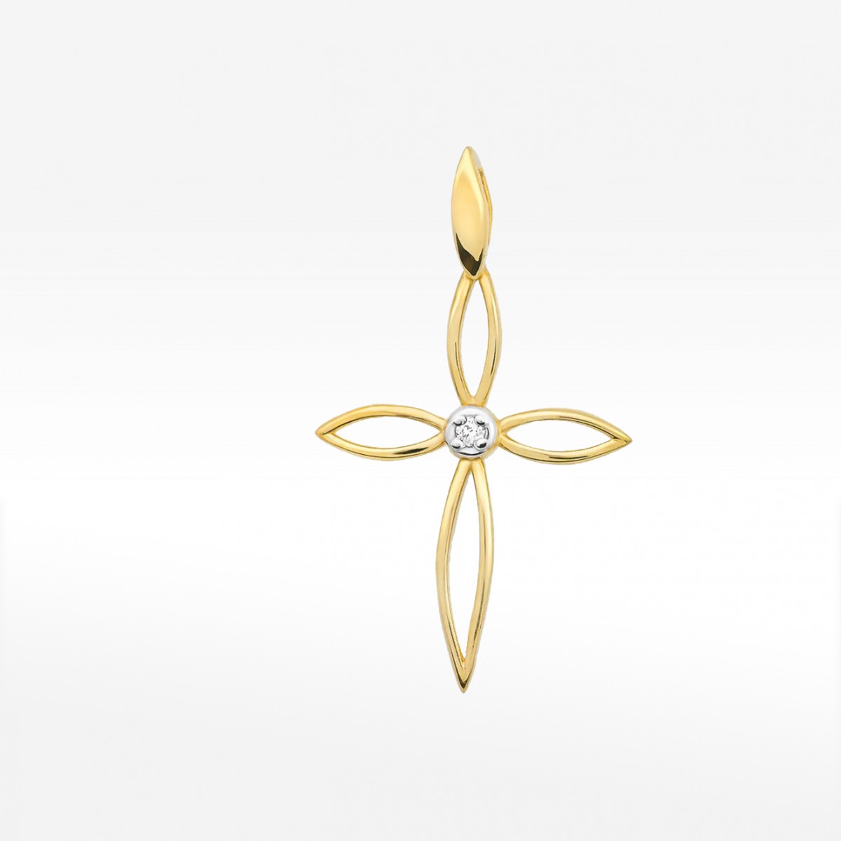 Krzyżyk z żółtego złota z diamentem - próba 585 0,02CT K-029 A