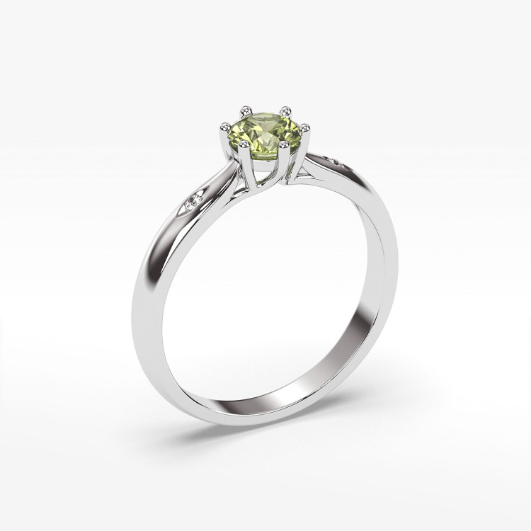 Pierścionek z białego złota z oliwinem - próba 585 0,61CT PV-074BO