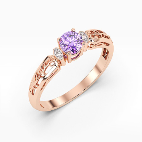 Pierścionek z różowego złota z ametystem - próba 585 0,52CT PV-038CAM