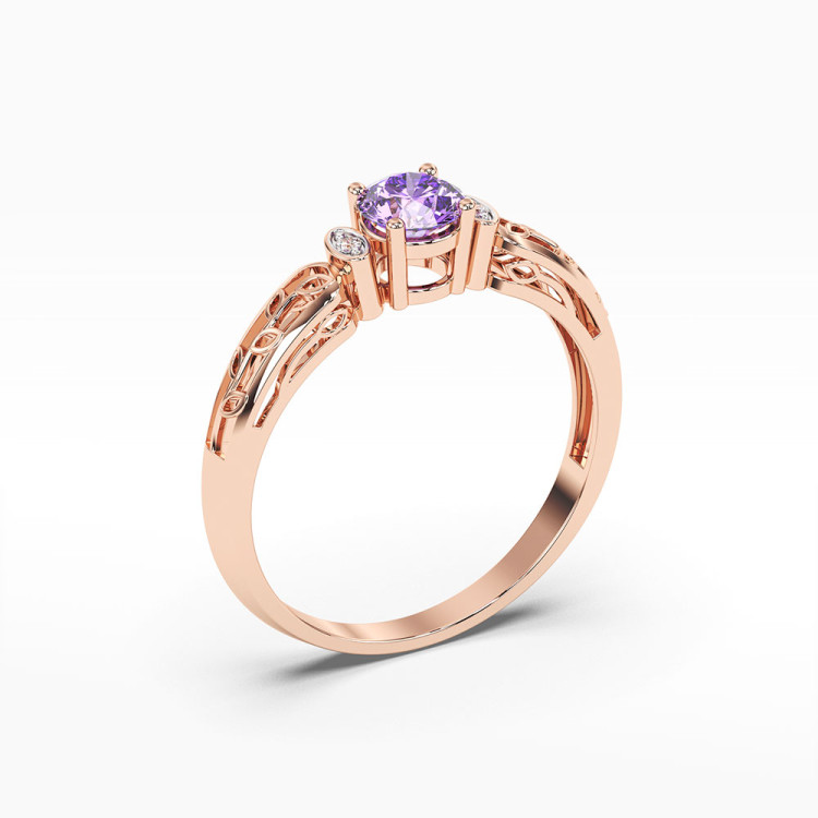Pierścionek z różowego złota z ametystem - próba 585 0,52CT PV-038CAM