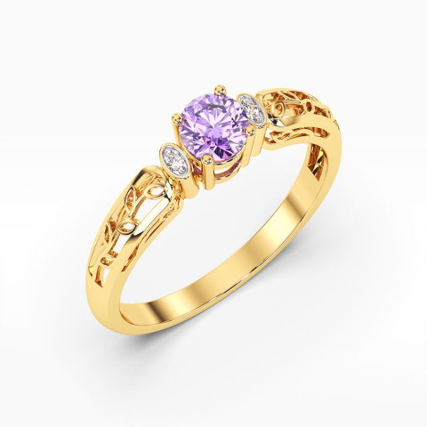 Pierścionek z żółtego złota z ametystem - próba 585 0,52CT PV-038AAM