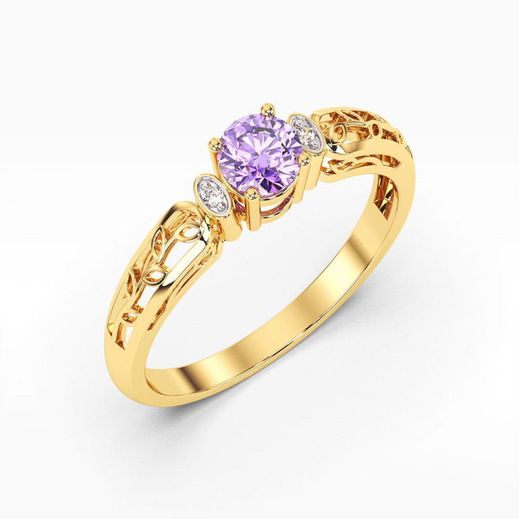 Pierścionek z żółtego złota z ametystem - próba 585 0,52CT PV-038AAM