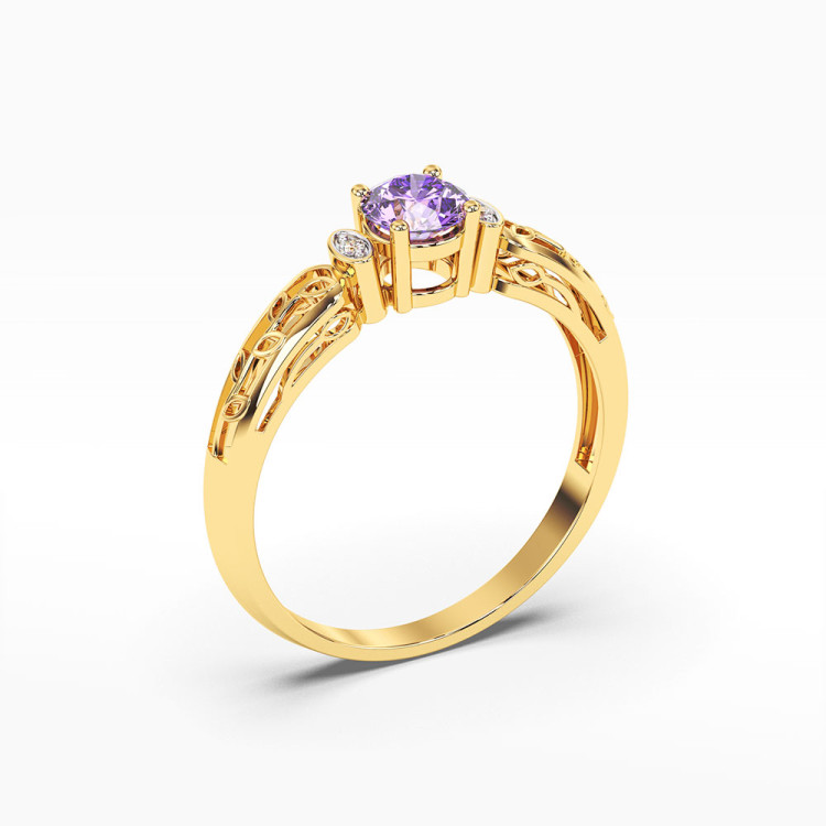 Pierścionek z żółtego złota z ametystem - próba 585 0,52CT PV-038AAM