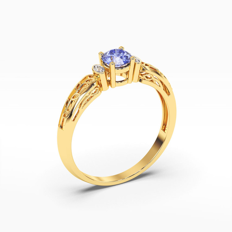 Pierścionek z żółtego złota z tanzanitem - próba 585 0,52CT PV-038ATAN