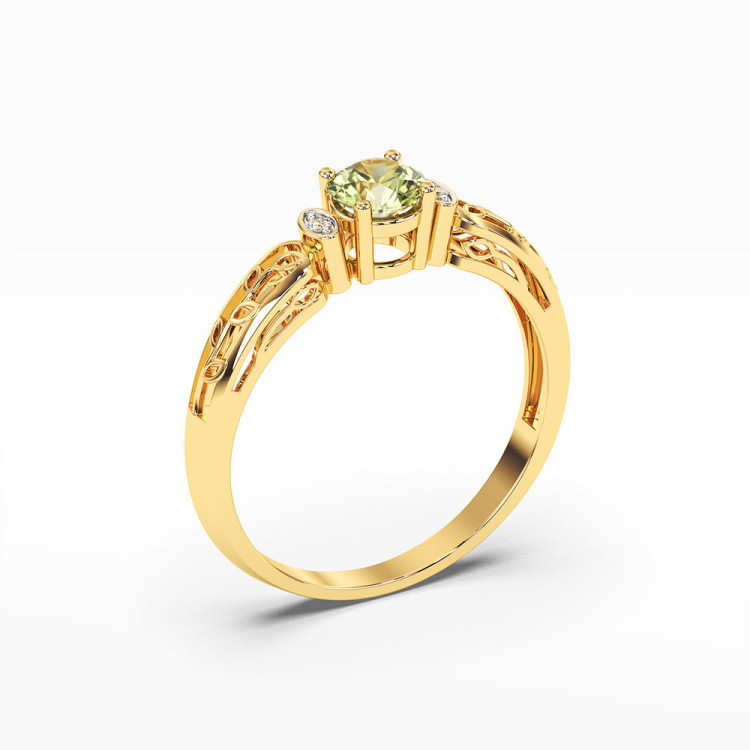 Pierścionek z żółtego złota z oliwinem - próba 585 0,62CT PV-038AOL