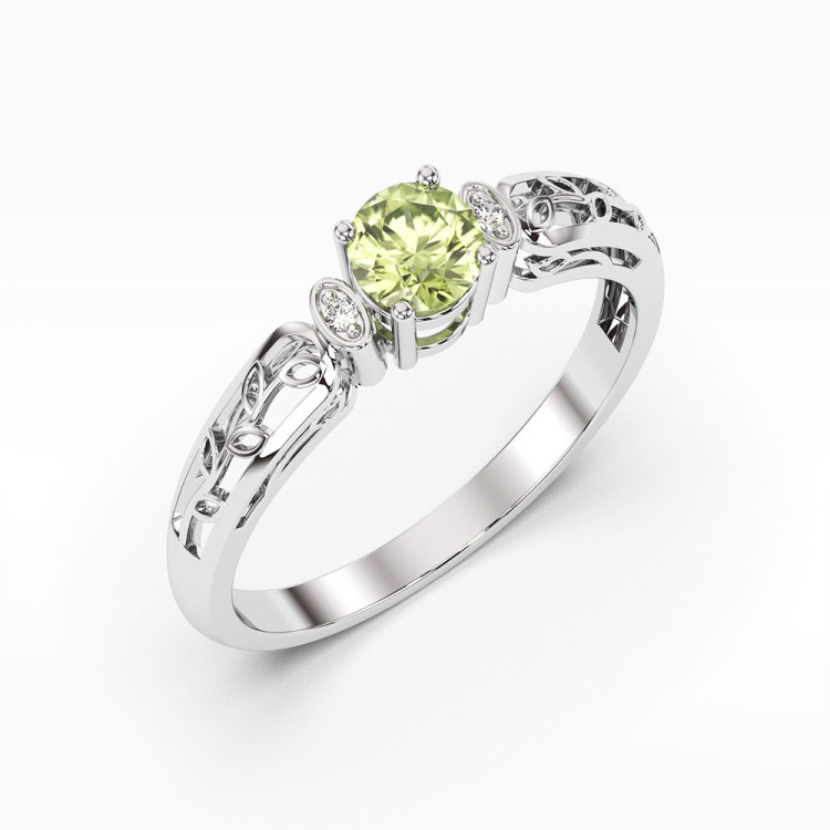 Pierścionek z białego złota z oliwinem - próba 585 0,62CT PV-038BOL