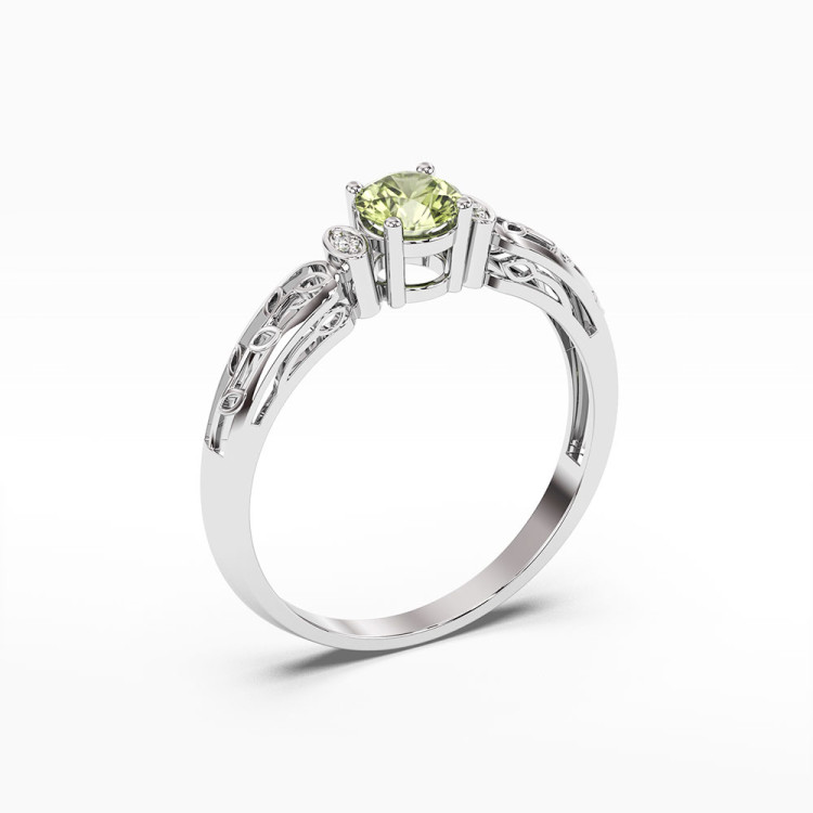 Pierścionek z białego złota z oliwinem - próba 585 0,62CT PV-038BOL
