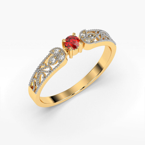 Pierścionek z żółtego złota z rubinem - próba 585 0,18CT PV-066AR
