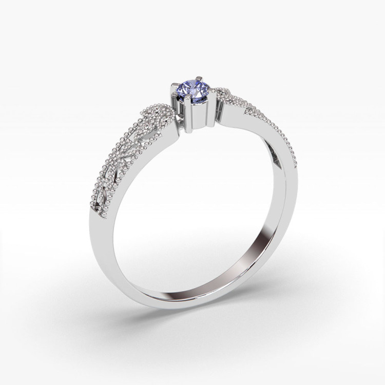 Pierścionek z białego złota z tanzanitem - próba 585 0,18CT PV-066BTAN