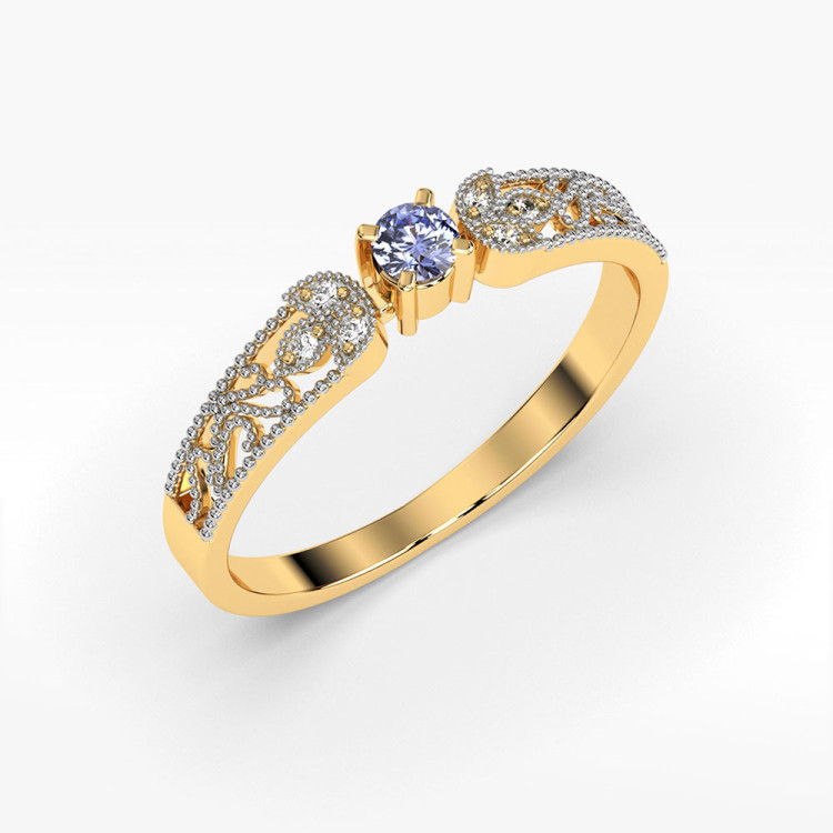 Pierścionek z żółtego złota z tanzanitem - próba 585 0,18CT PV-066ATAN