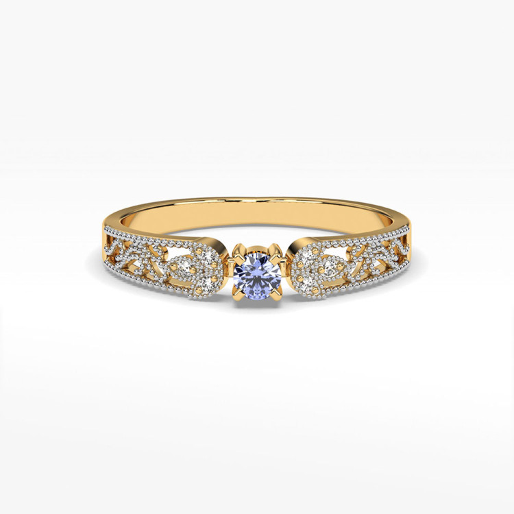 Pierścionek z żółtego złota z tanzanitem - próba 585 0,18CT PV-066ATAN