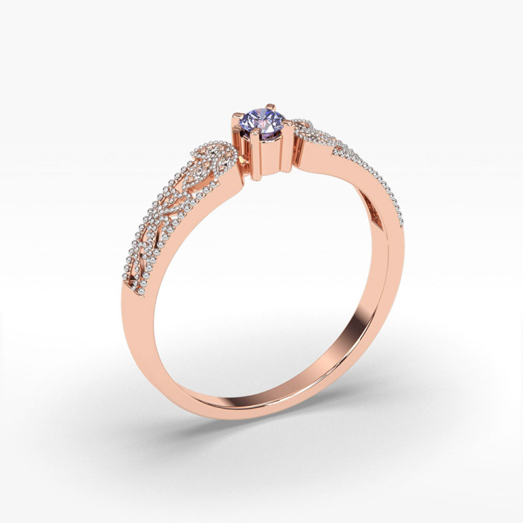Pierścionek z różowego złota z tanzanitem - próba 585 0,18CT PV-066CTAN