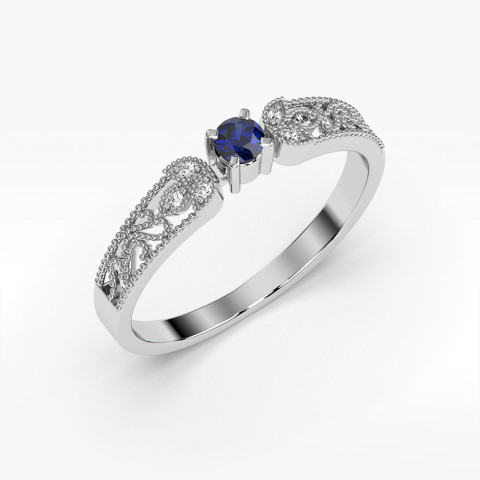 Pierścionek z białego złota z szafirem - próba 585 0,18CT PV-066BS