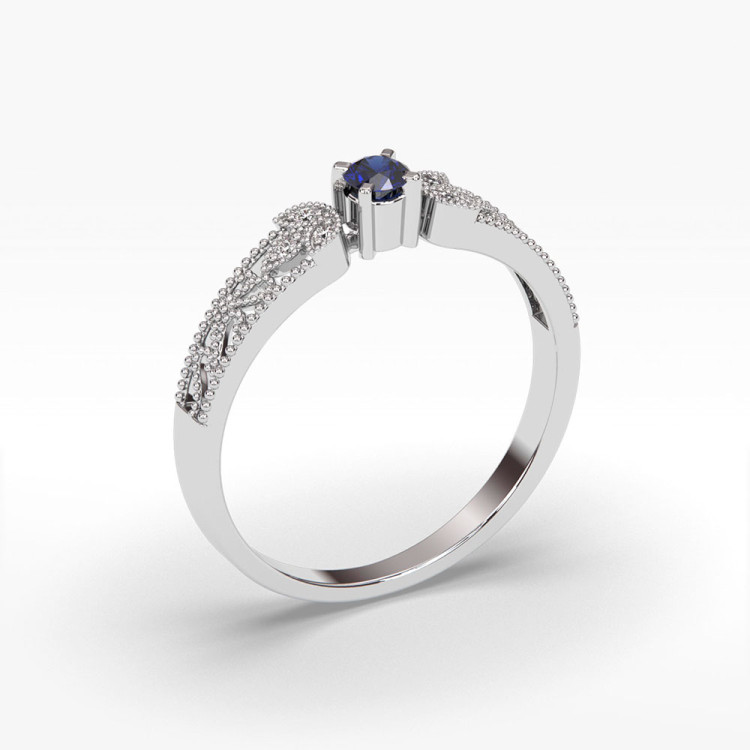 Pierścionek z białego złota z szafirem - próba 585 0,18CT PV-066BS