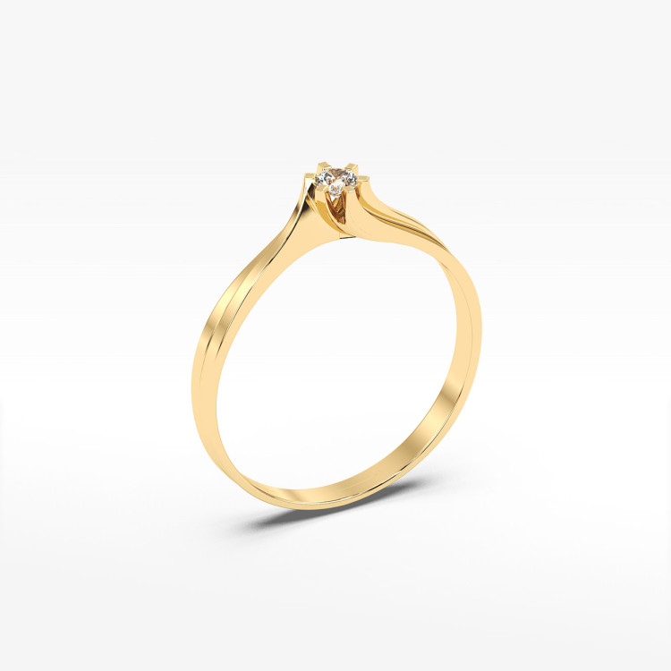 Pierścionek z żółtego złota z diamentem - próba 585 0,10CT PV-039A