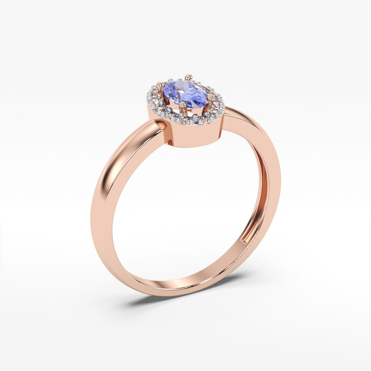 Pierścionek z różowego złota z tanzanitem - próba 585 0,48CT PV-109CTAN