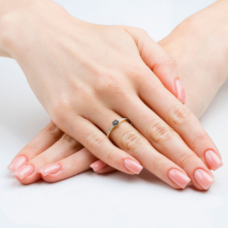 Pierścionek z białego złota z czarnymi diamentami  - próba 585 0,094CT PV-044BK