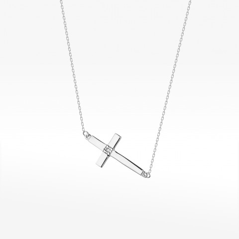 Naszyjnik z białego złota z diamentem - próba 585 0,005CT C-027B