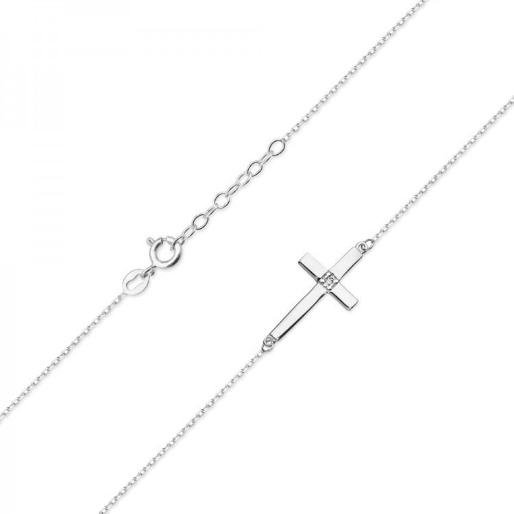 Naszyjnik z białego złota z diamentem - próba 585 0,005CT C-027B