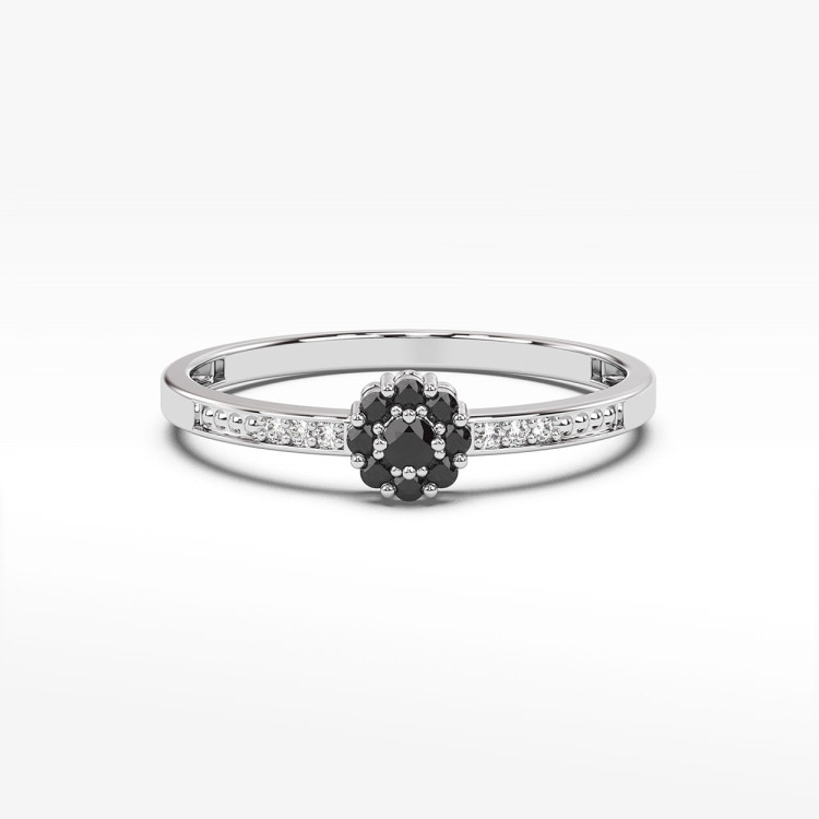 Pierścionek z białego złota z czarnymi diamentami  - próba 585 0,094CT PV-044BK