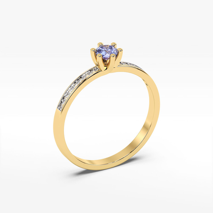 Pierścionek z żółtego złota z tanzanitem - próba 585 0,22CT PV-110ATAN